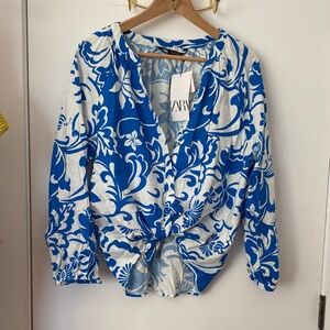 ZARA Vibrant Blue and White Patterned Top NWT! 💙